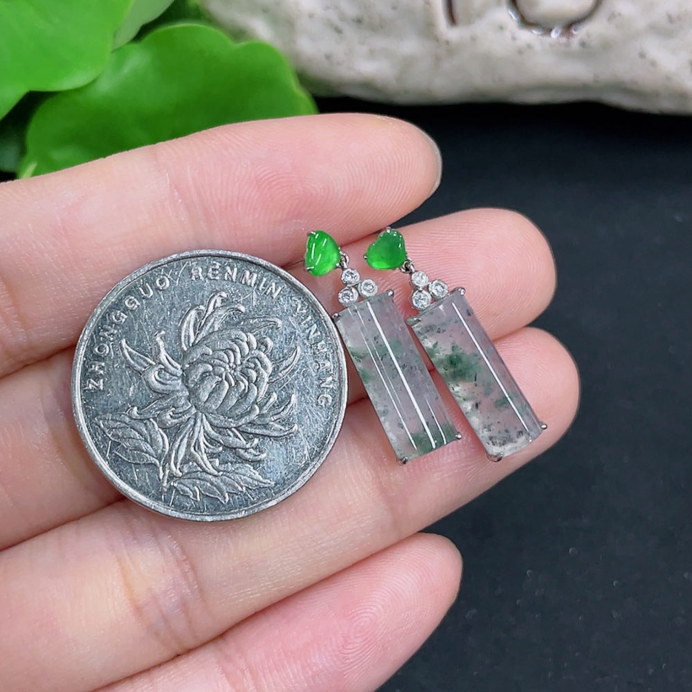 Jadeite Plain Pendant Earrings 18k with Diamond Accents