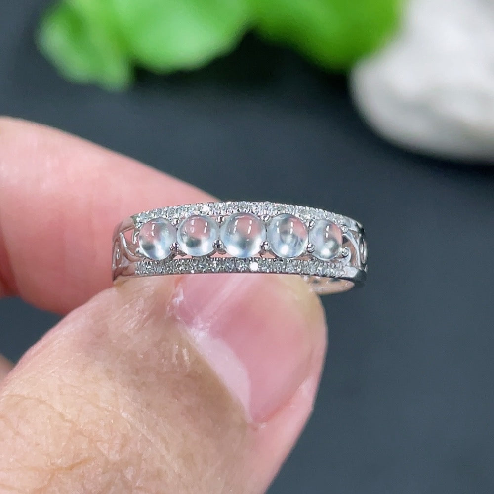 Jadeite Cabochon Ring, 18k Gold with Diamond Accents