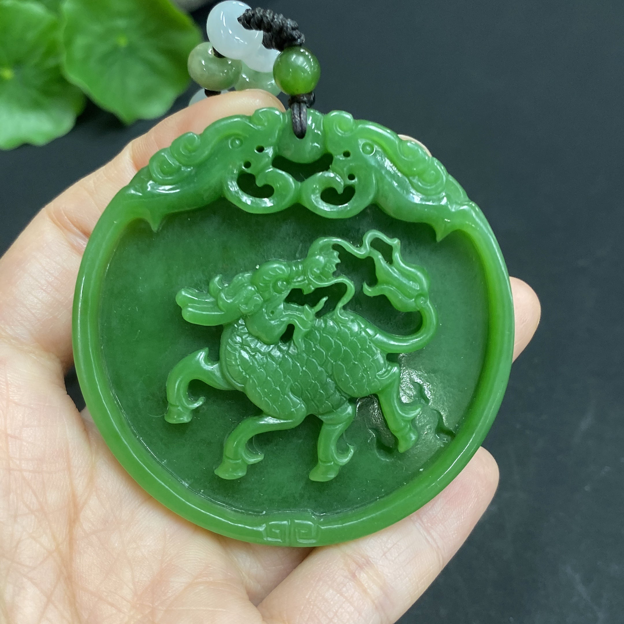 Hetian Jade Pendant    Kylin    Total Weight Approx. (Including Rope) 54.1g