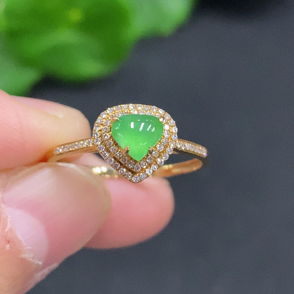 Jadeite Ring with 18K Gold Size 15 Total Weight Approx. 1.6g (Accented with Diamonds)