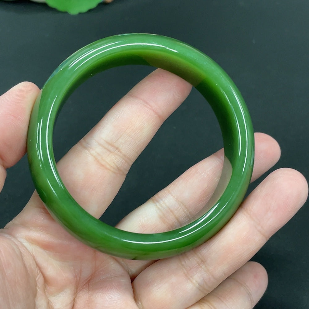 Hetian Jade Green Jade Round Bracelet Size 58.5 Total Weight Approx. 70.4g