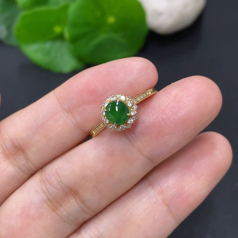 Jadeite Cabochon Ring in 18K Gold (with Diamond Accents)