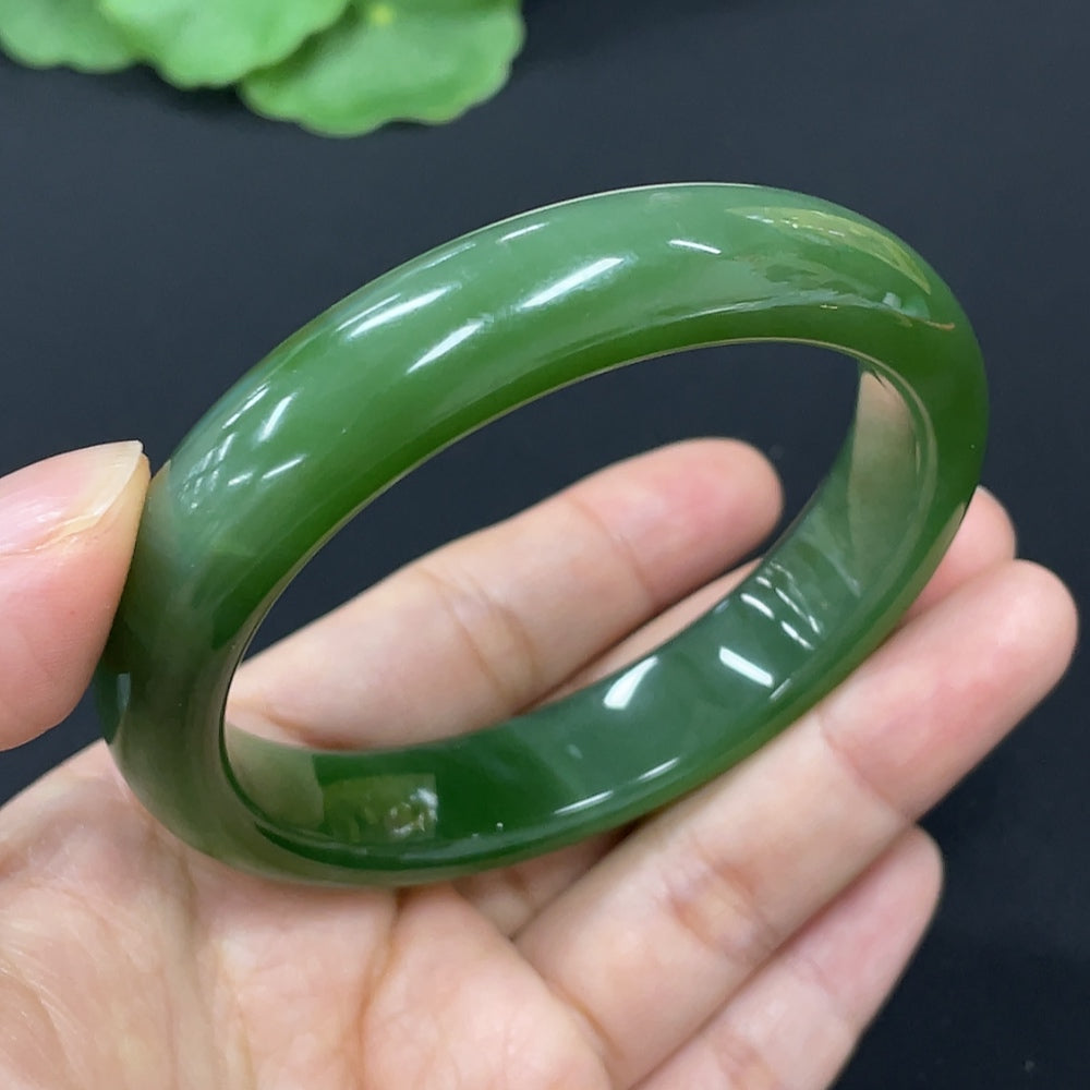 Hetian Jade Green Jade Round Bangle Repaired