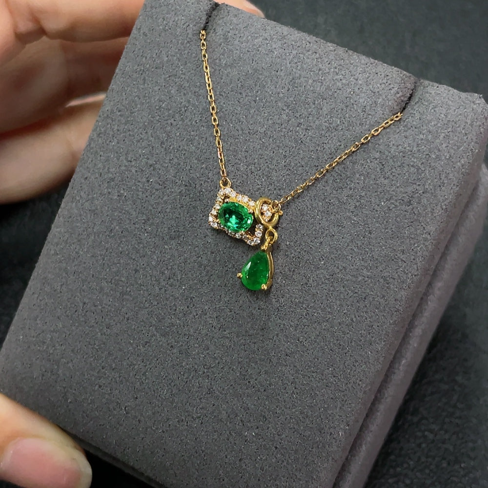 Emerald Pendant 18K Gold Clarity Enhanced with Diamond Accents