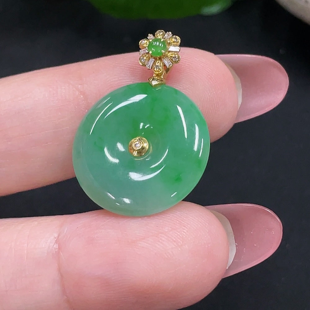 Jadeite Safety Pendant 18K Gold Total Weight Approx. 3.3g (With Diamond Accents)