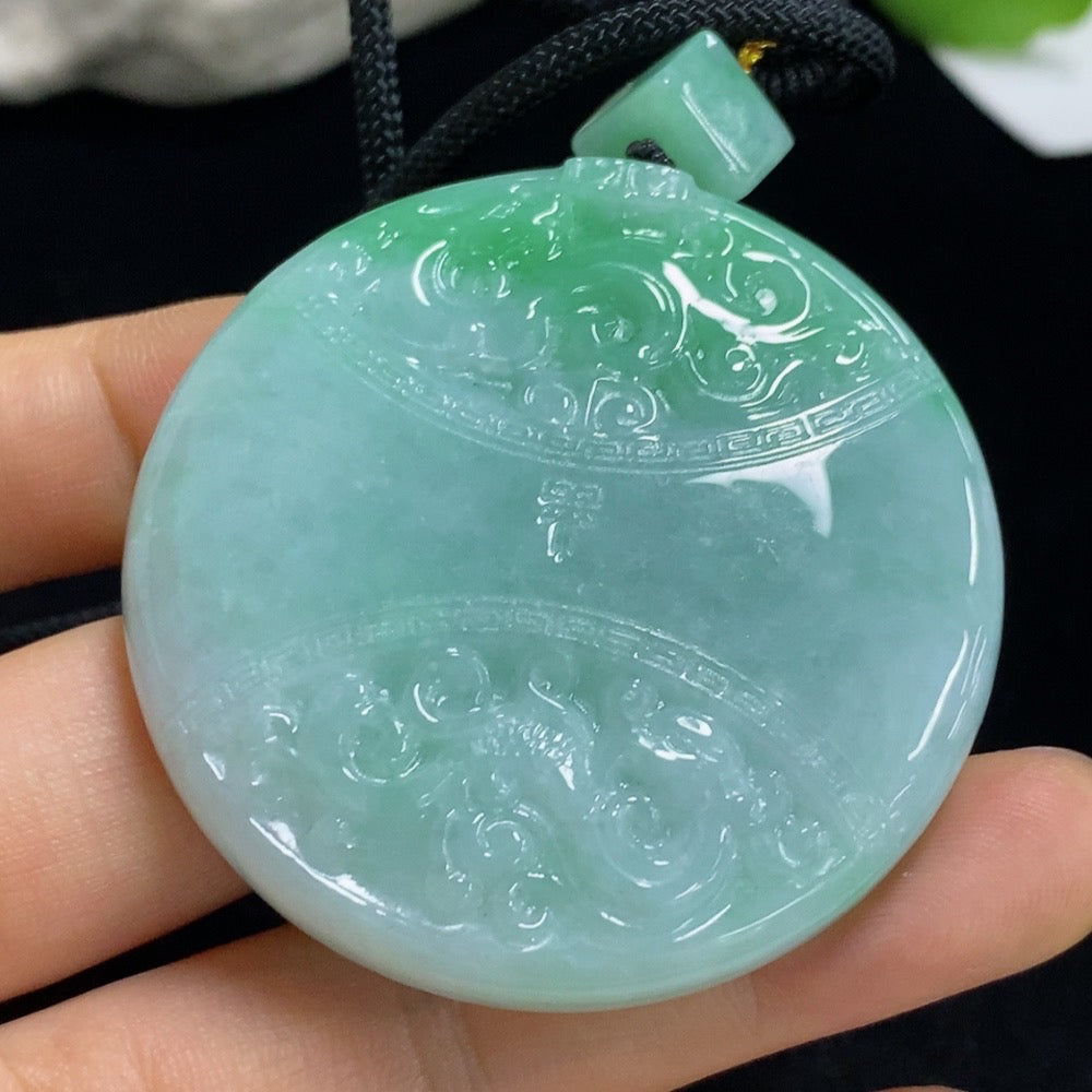 Jadeite Antique Pendant Total Weight Approx. 74.07g (Including Rope Weight)