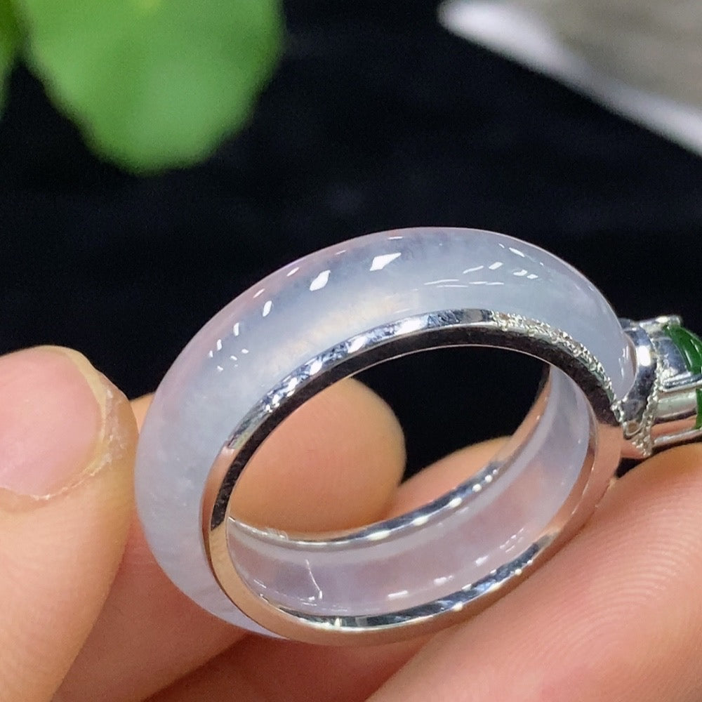 Jadeite Ring 18k Size 20 with Diamond Accent Total Weight Approx.7.6g