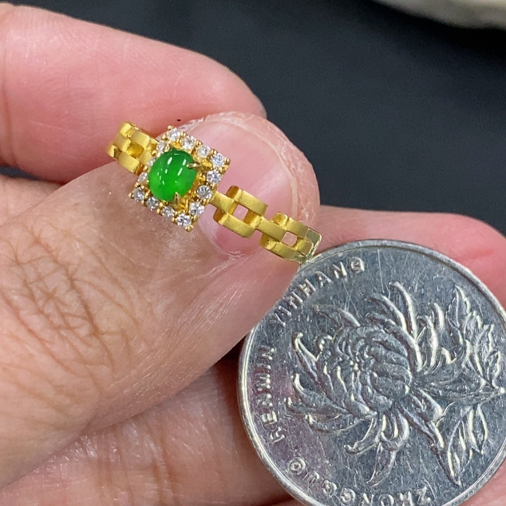 Jadeite Cabochon Ring with 18K Gold and Diamond Accents