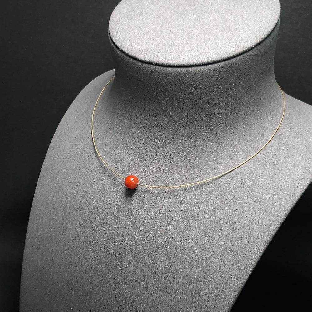 18K Gold Red Agate Necklace, Total Weight Approx. 1.8g, Size About 8.2mm
