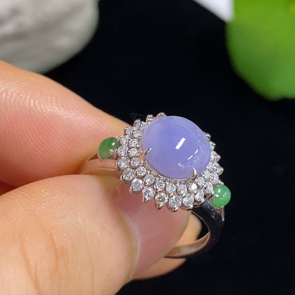 Jadeite Cabochon Ring with 18k Gold and Diamond Accents, Size 15, Total Weight Approximately 3.38g