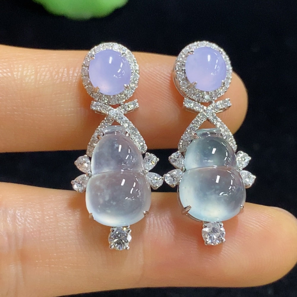 Jadeite Gourd Inlaid Earrings 18k with Diamond, Total Weight Approx. 6.89g