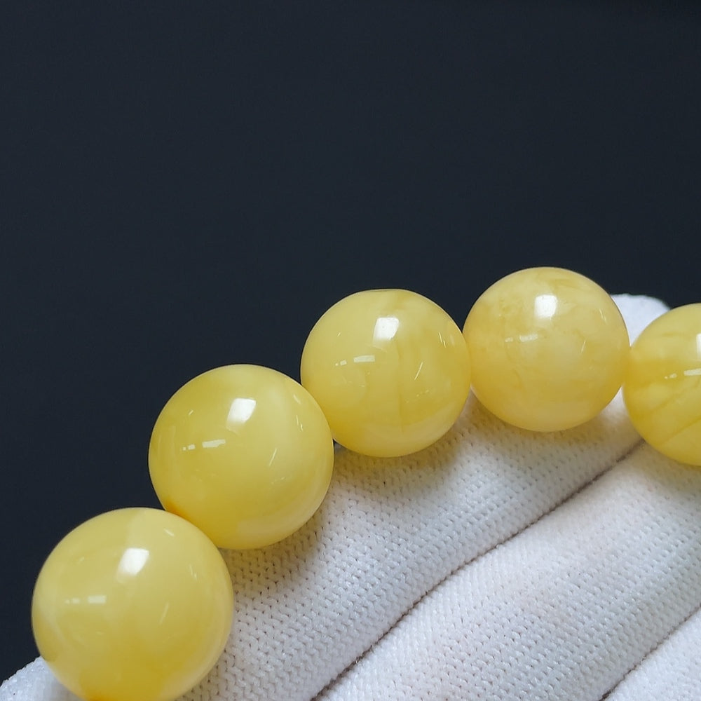 Amber Beeswax Bracelet with Turquoise, Containing Other Mineral Components + Southern Red Agate, Visible Organic Matter, Size About 16.3mm