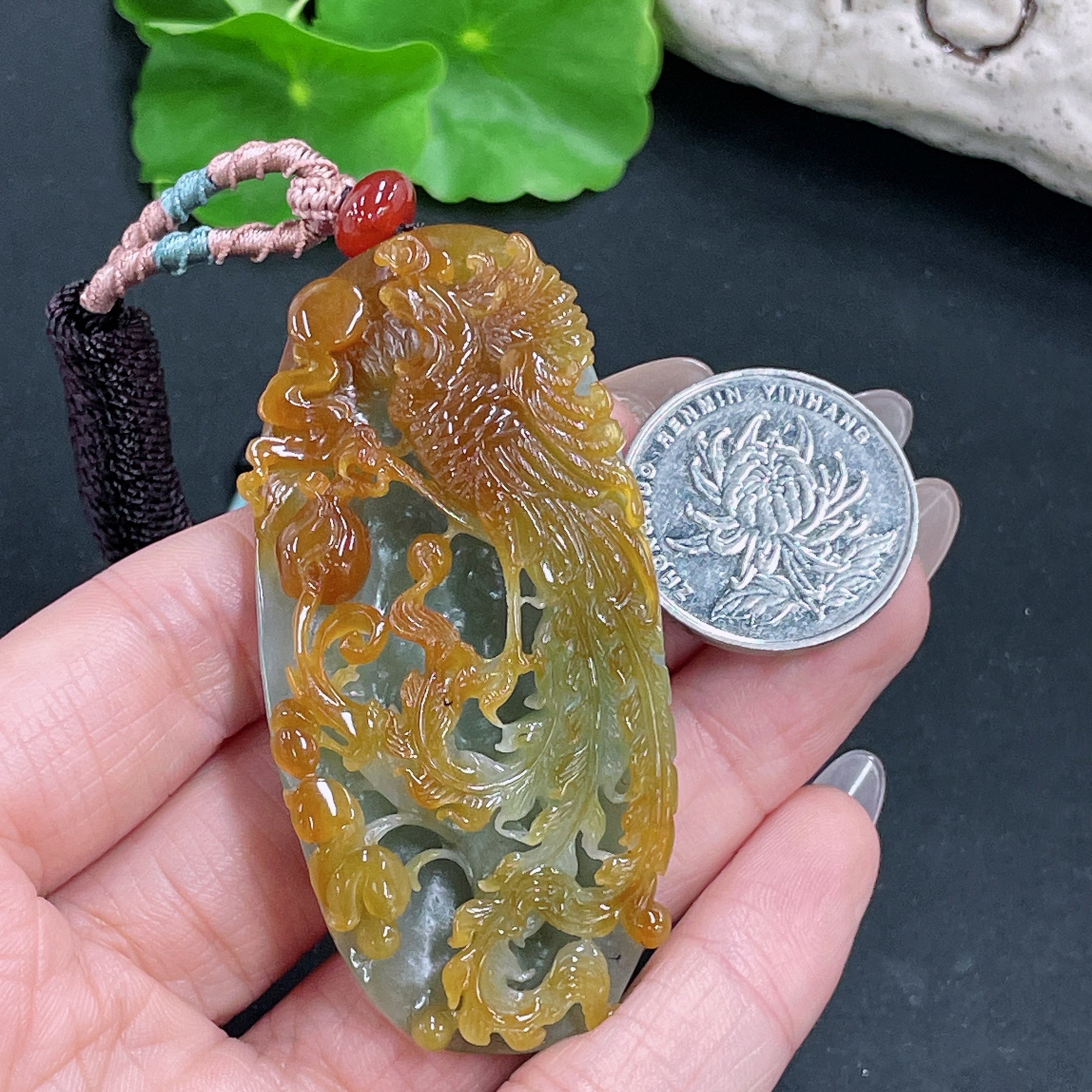 Jadeite Pendant Phoenix with Cord Total Weight Approx. 45.37g