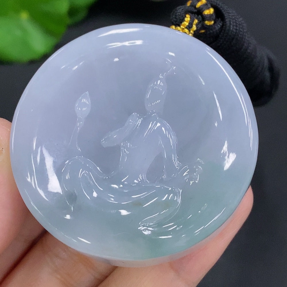 Jadeite Formless Guanyin Pendant with Cord, Total Weight Approx. 86.2g