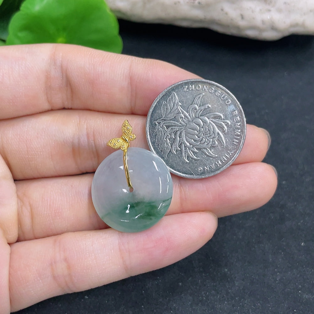 Jadeite Pendant, Safety Buckle, 18K Gold Diamond Accents