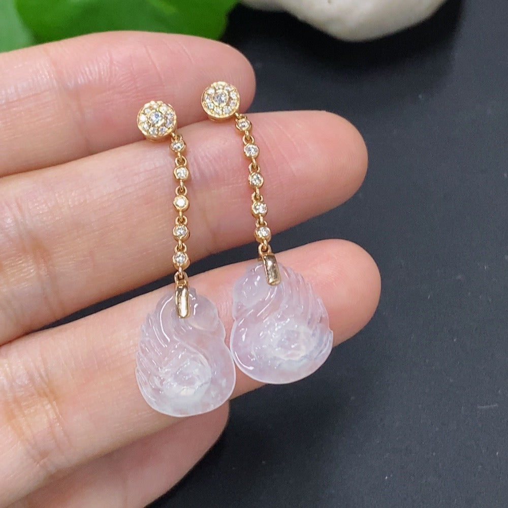 Jadeite swan earrings with diamond accents in 18k gold, crafted by HKHQ, showcasing detailed design and elegant craftsmanship.