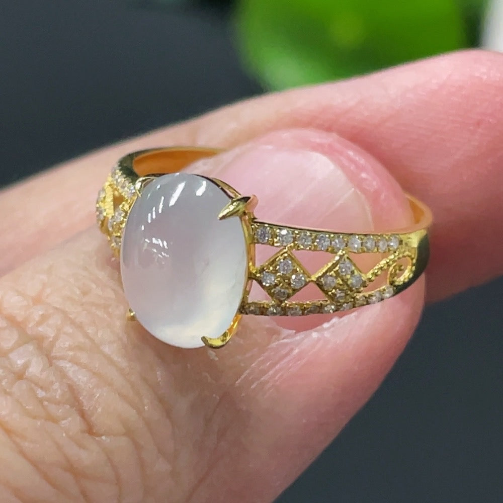 Jadeite Cabochon Inlaid Ring 18k Gold Setting Size 12.5 Total Weight Approx. 1.73g