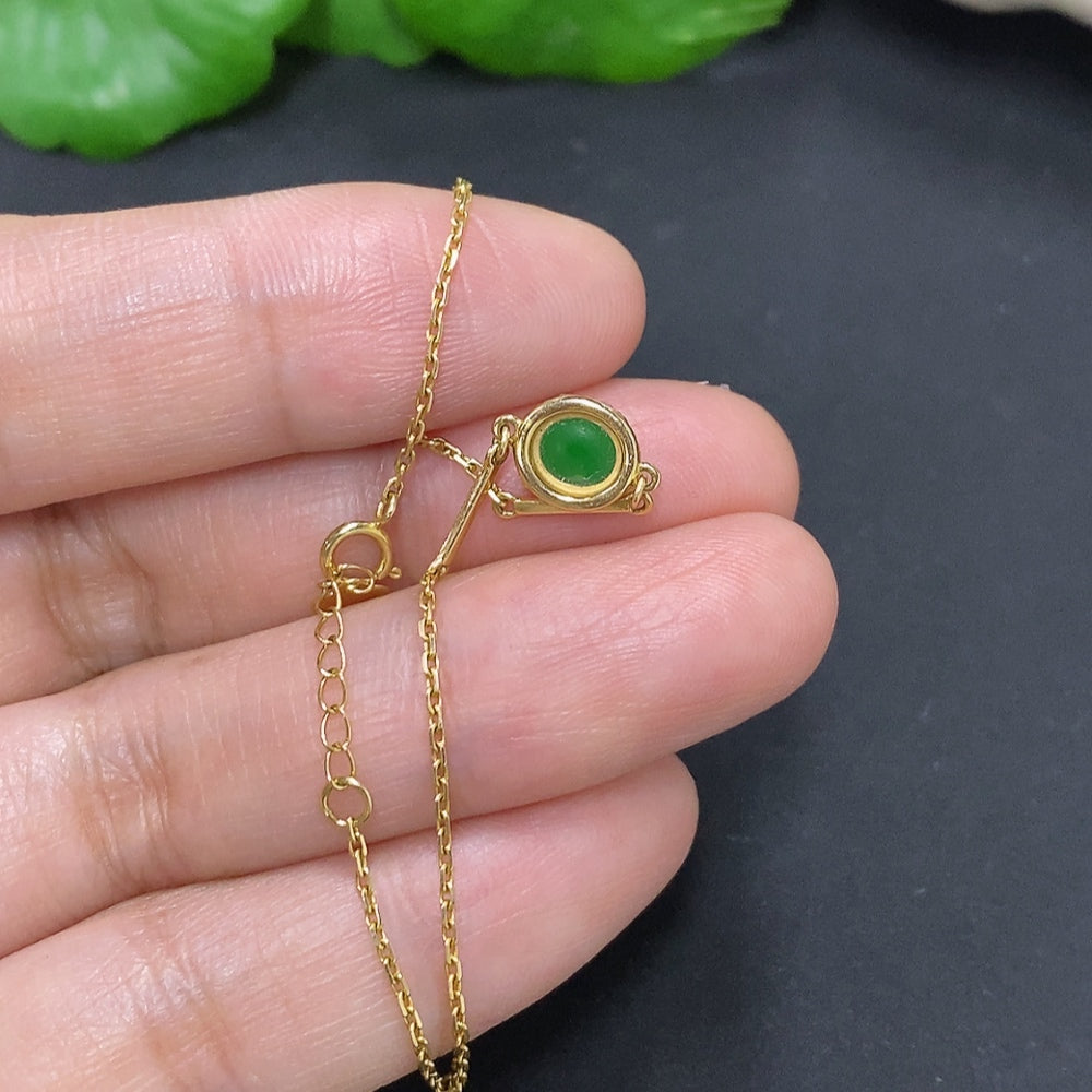 Jadeite Cabochon Inlay Bracelet 18K Gold Total Weight Approx. 1.1g (With Diamond Accents)