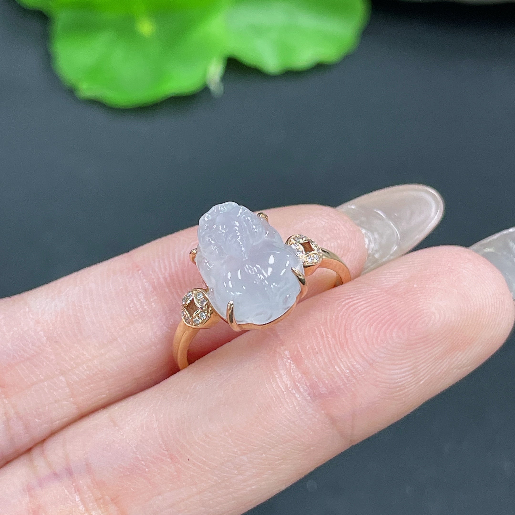 Jadeite Ring 18k Gold Inlaid Total Weight Approx. 3.05g Size 15