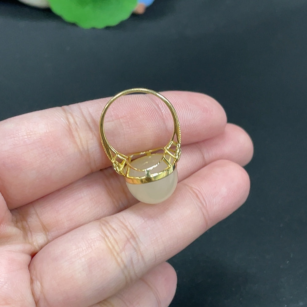 Hetian Jade Inlaid Ring Size 15 Total Weight Approx.6g 18k Non-Diamond