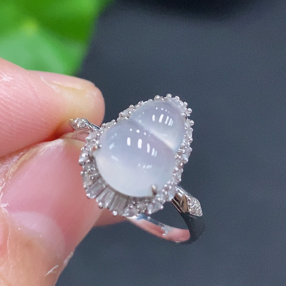 Jadeite Gourd Inlaid Ring 18K Gold Size 14 Total Weight Approx. 2.2g (With Diamond Accents)