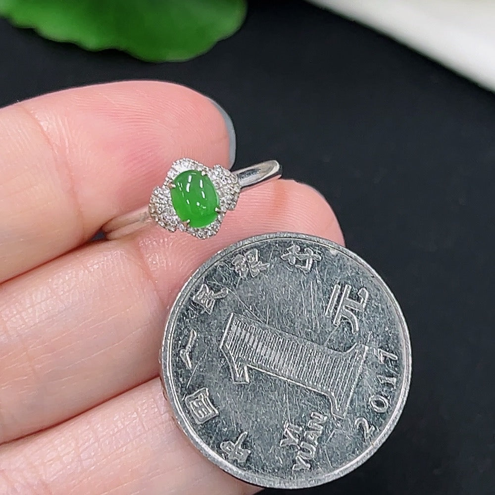 Jadeite and Diamond Ring in 18k Gold, Size 14, Total Weight Approx. 1.37g