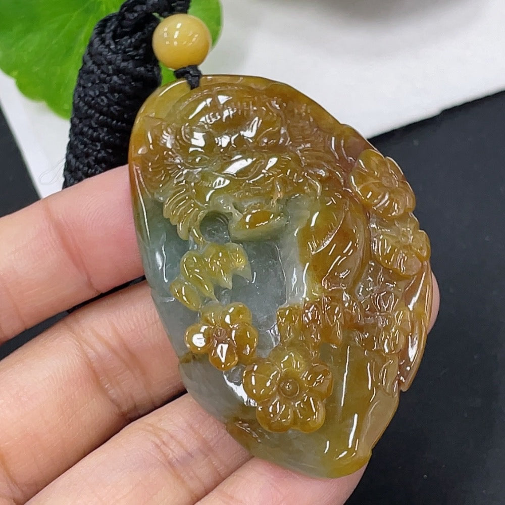 Jadeite Pendant Fierce and Vigorous Tiger Total Weight Approximately 31.9g Including Rope