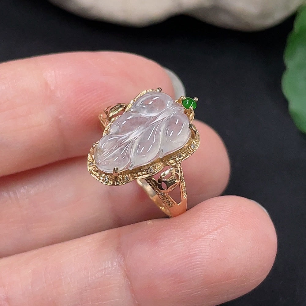 Jadeite Inlaid Ring Size 14 18K Gold Total Weight Approx. 2.2g (Non-Diamond)