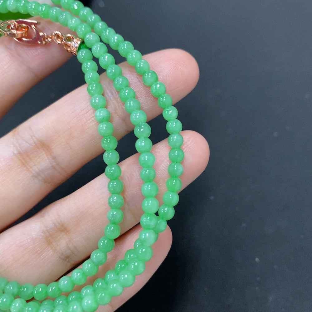 Jadeite Bead Necklace Approx. 3.3mm Non-Gold Total Weight Approx. 15.4g