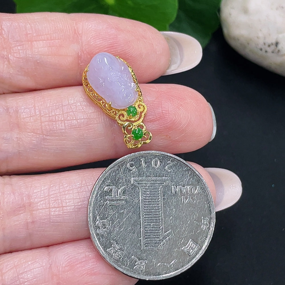 Jadeite Pi Xiu Inlaid Pendant 18k Total Weight Approx. 1.32g