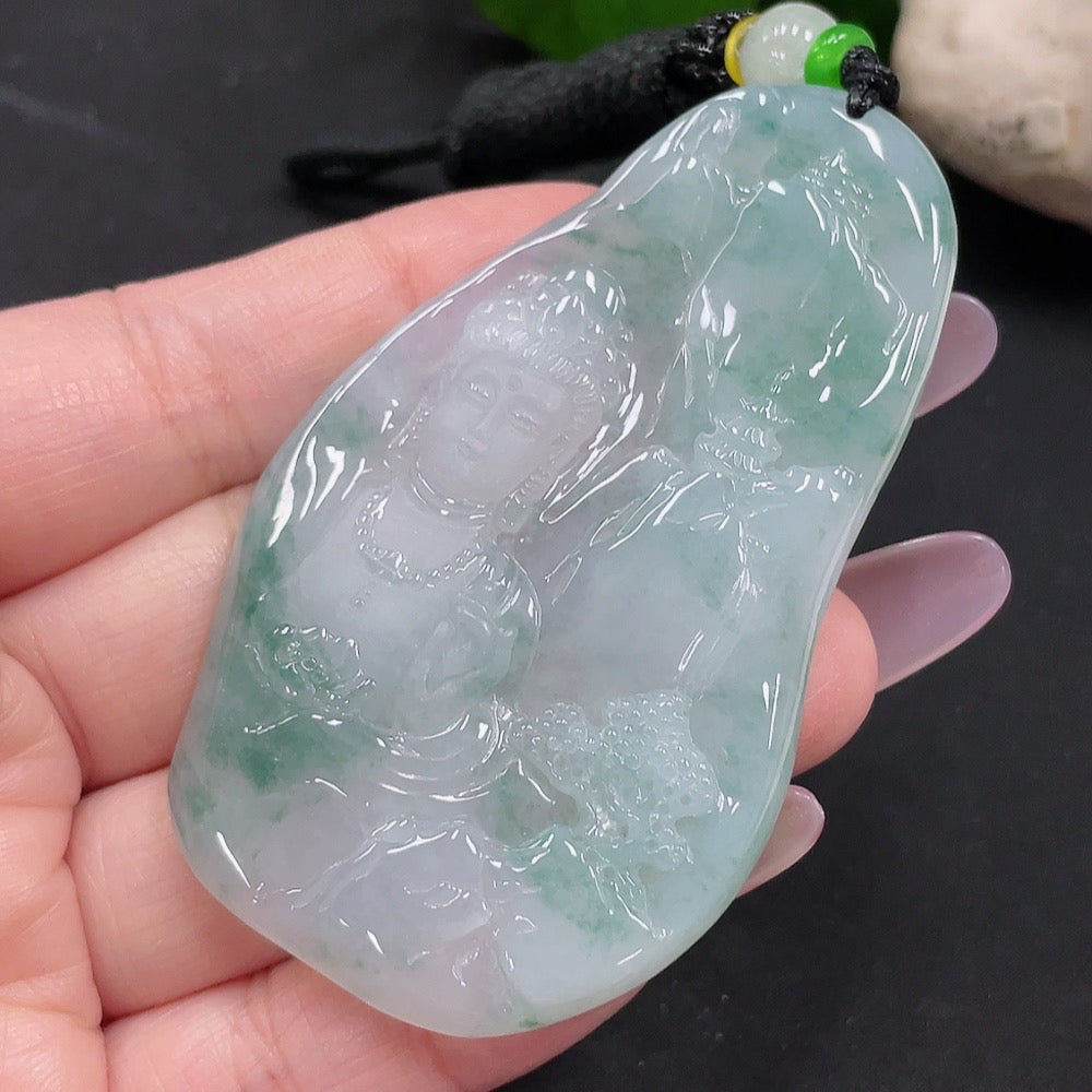 Jadeite Guanyin Pendant Total Weight Approx. 37.1g (Including Rope Weight)