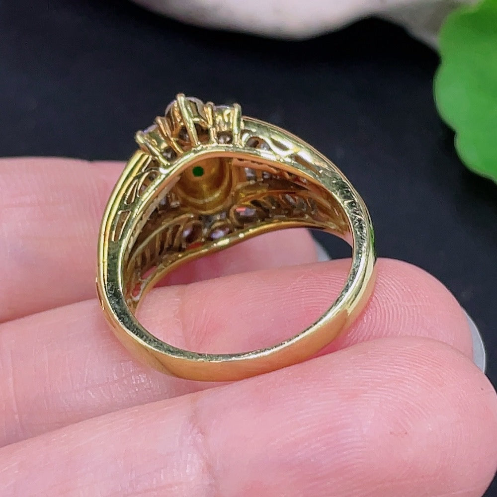 Jadeite inlaid ring Size 16 Au73% Total weight approx. 8.3g (with diamond accents)