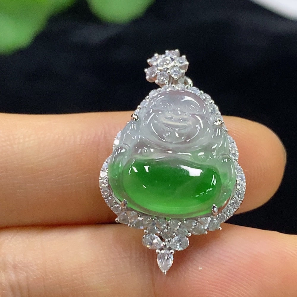 Jadeite Buddha Pendant with 18k Gold Mounting, Total Weight Approx. 4.32g