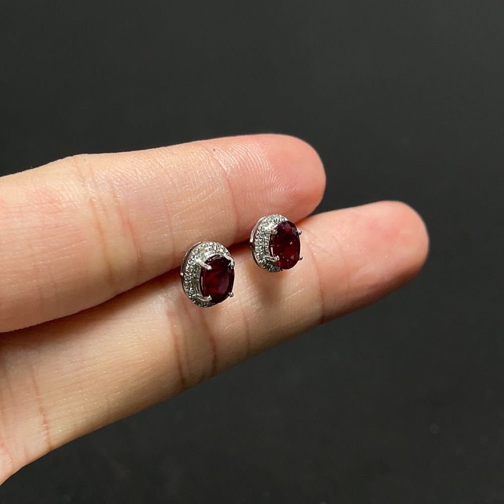 Ruby Inlaid Earrings No Hallmark Tested Gold Content 18K Gold Accented with Diamonds