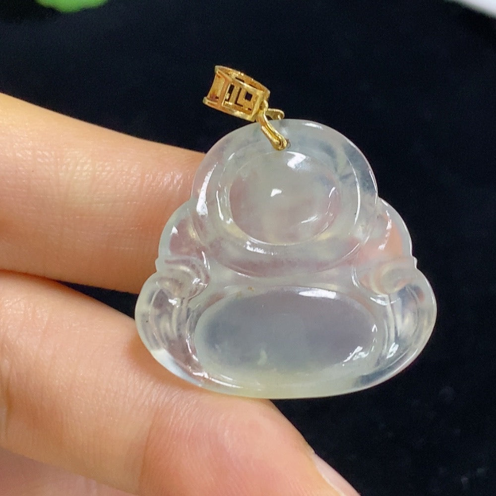 Jadeite Buddha Pendant 18K Gold Total Weight Approx. 6.3g