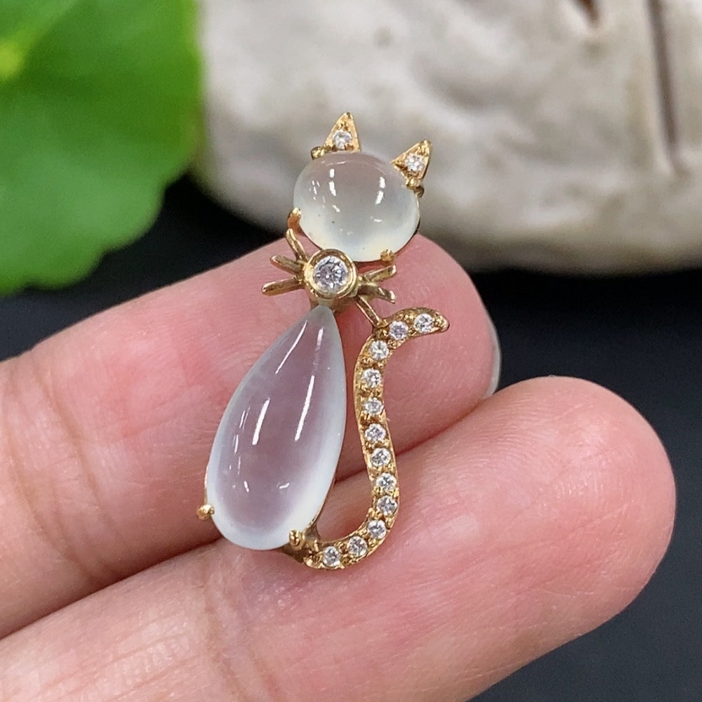 Jadeite Teardrop Pendant with Tested 18K Gold and Diamond Accents