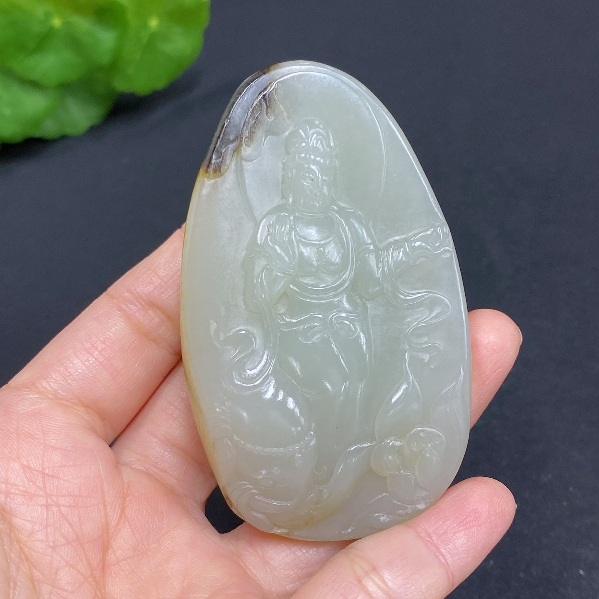Hetian Jade Seed Material Samantabhadra Hand Piece, Approx. 96.4g; Skin Color Origin Undetermined