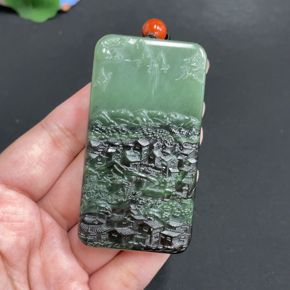 Hetian Jade Pendant  Landscape  Total Weight Approx. [with rope] 83.7g