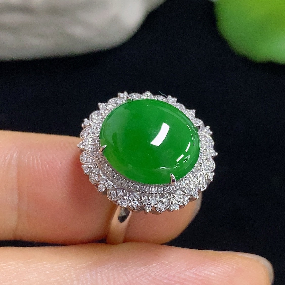 Jadeite Cabochon Convertible Ring and Pendant with Diamond Accents