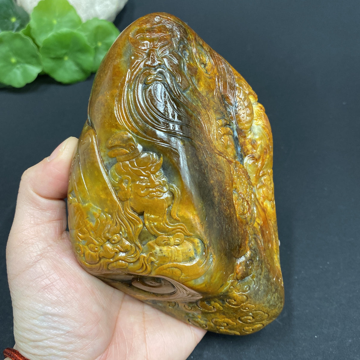 Hetian Jade Seed Material Ornament from HKHQ featuring The Oath of the Peach Garden design, showcasing detailed jade craftsmanship.