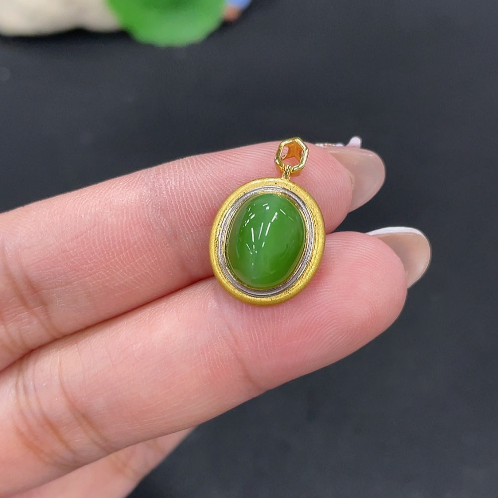 Hetian Jade Inlaid Pendant Total Weight Approx.1.5g 18k
