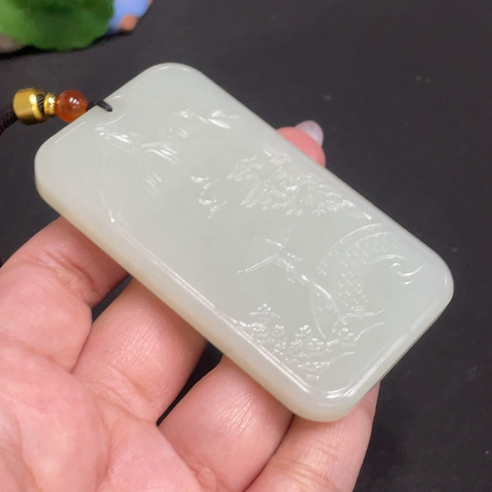 Hetian Jade Pendant Guanyin Total Weight [with rope] 78.9g