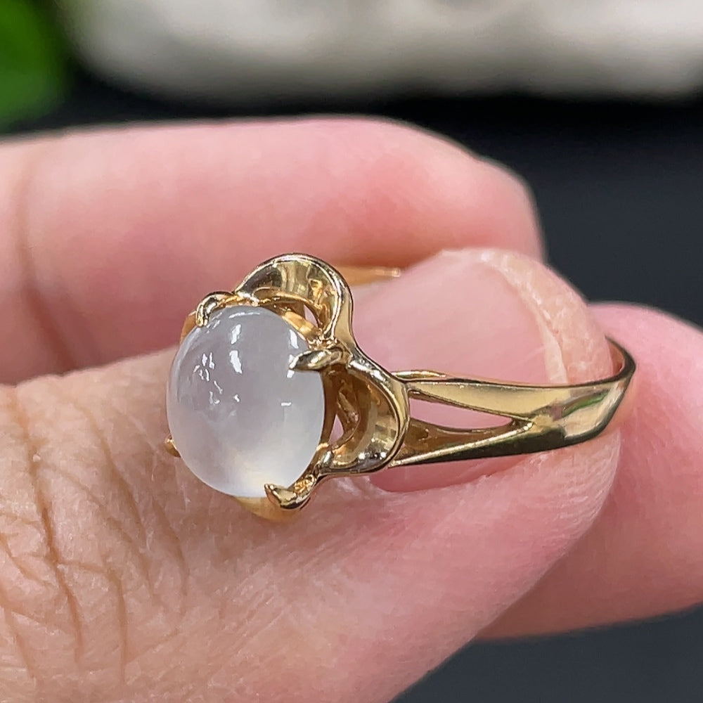 Jadeite Cabochon Inlaid Ring 18k Gold Setting Size 10 Total Weight Approx. 2.93g