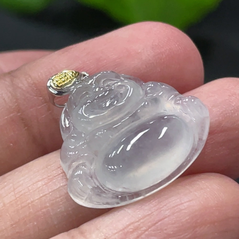 Jadeite Buddha Pendant with 18k Gold Clasp, Total Weight Approx. 3g