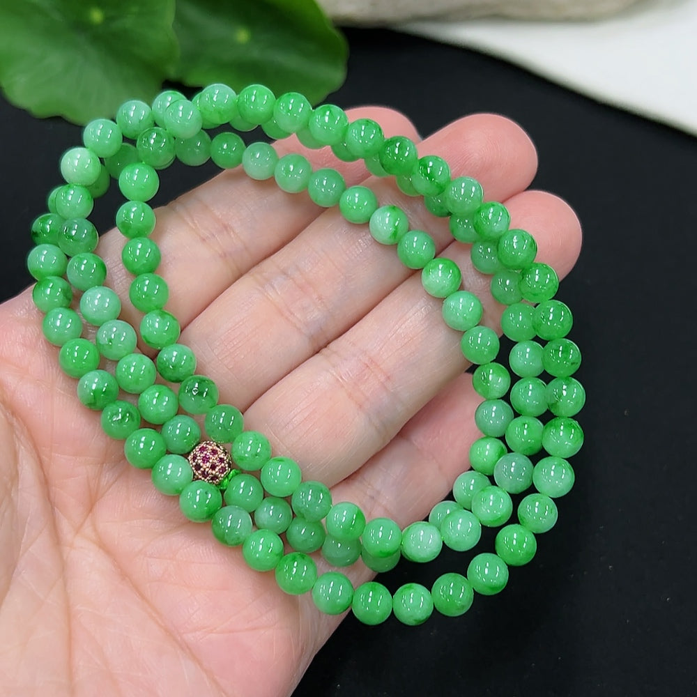 Jadeite Bead Necklace Approx. 5.4mm (Non-Gold Inlaid) (With Other Mineral Components)