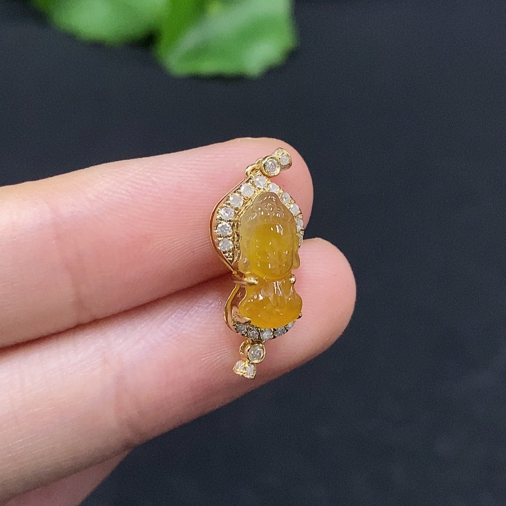 Jadeite Inlaid Pendant 18K Gold Total Weight Approx. 1.44g Color Origin Undetermined With Diamond Accents