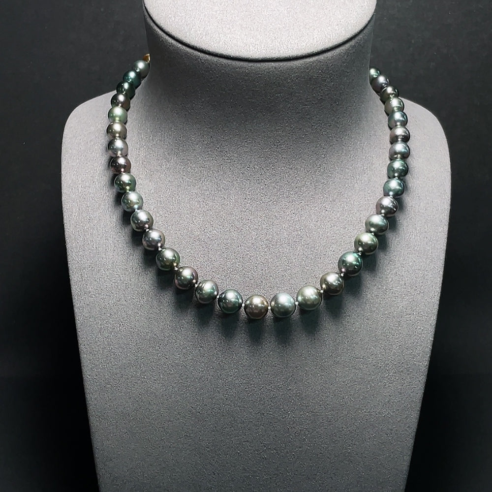 Seawater pearl necklace with 8.1-10.8mm pearls, non-gold, weighing 52.81g, from HKHQ, showcasing the necklace on a neutral background.