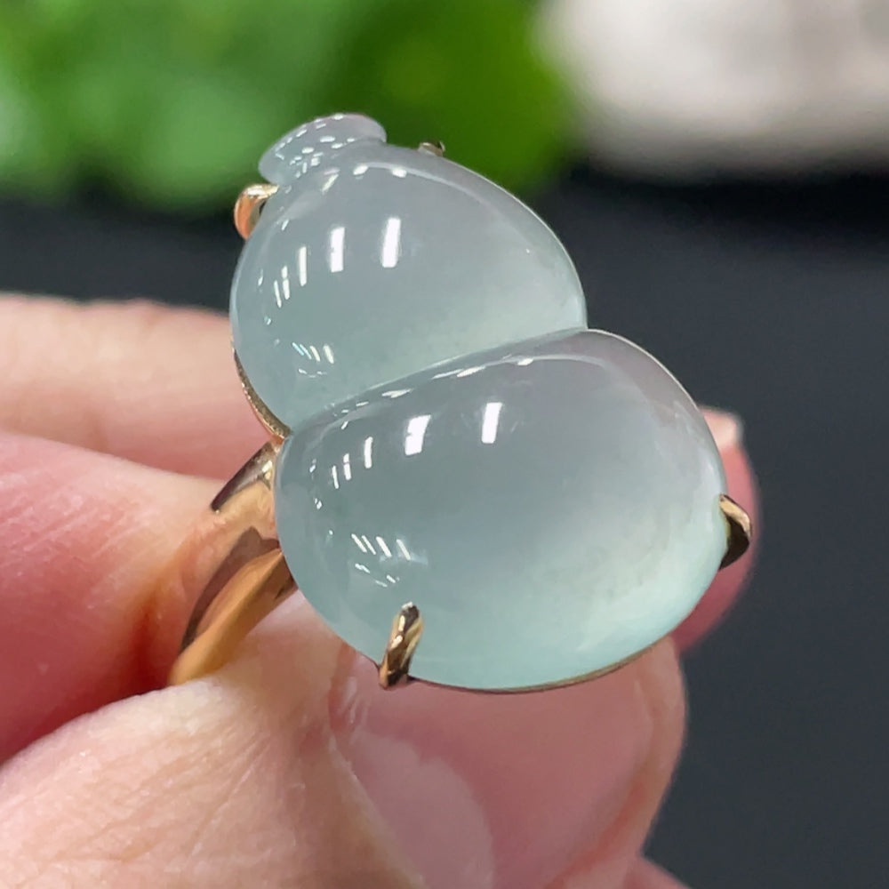 Jadeite Gourd Inlaid Ring 18k Gold Setting Size 13 Total Weight Approx. 5.21g