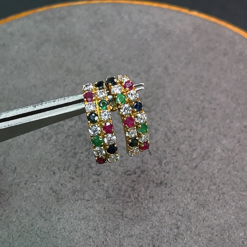 Emerald Earrings Clarity Enhanced with Sapphire and Ruby 18K Gold Non-Diamond Total Weight Approx. 2.64g