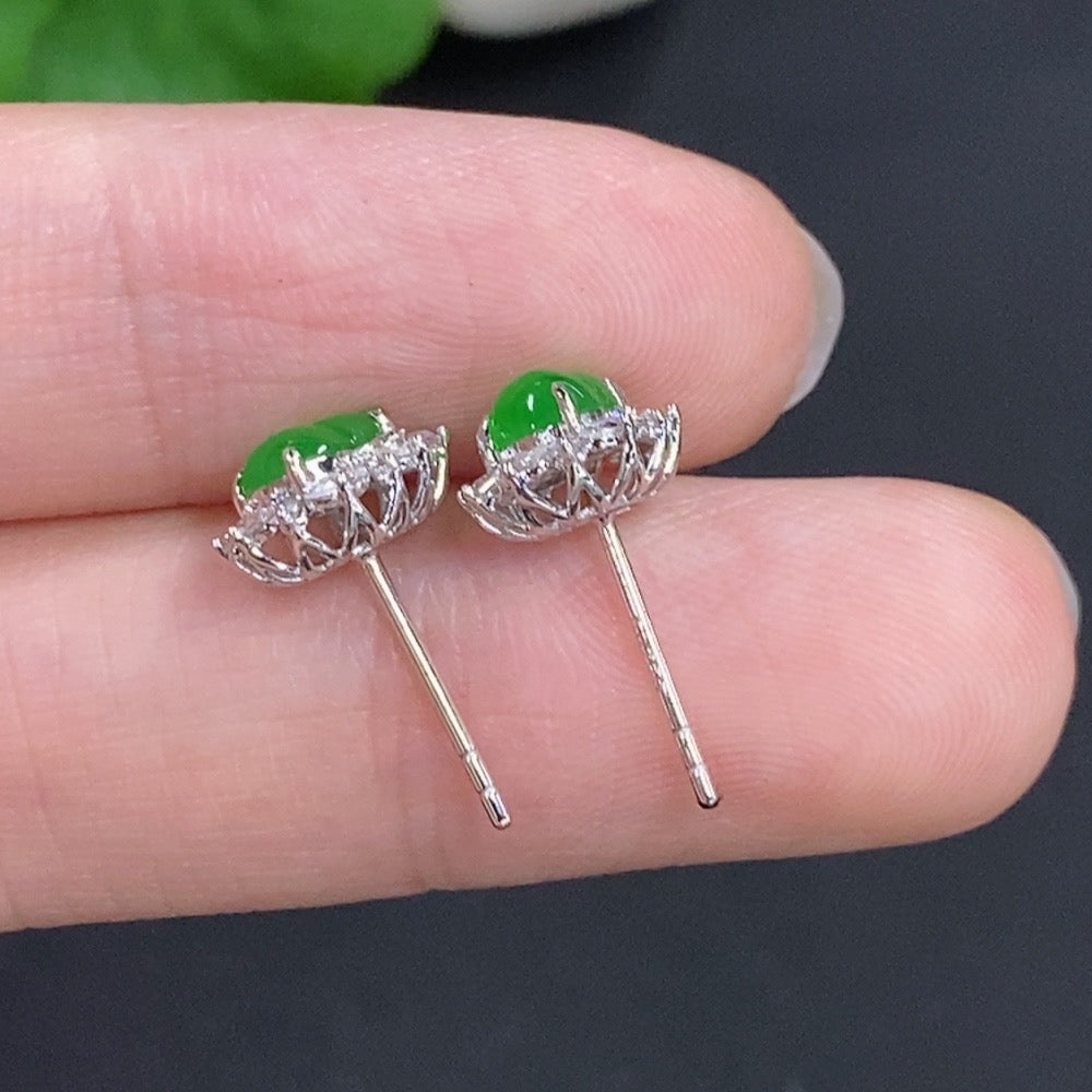 Jadeite Gourd Inlaid Earrings 18k Gold with Diamond Accents